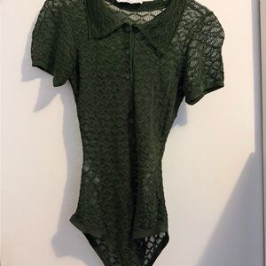 Mango Dark Green Lace Bodysuit